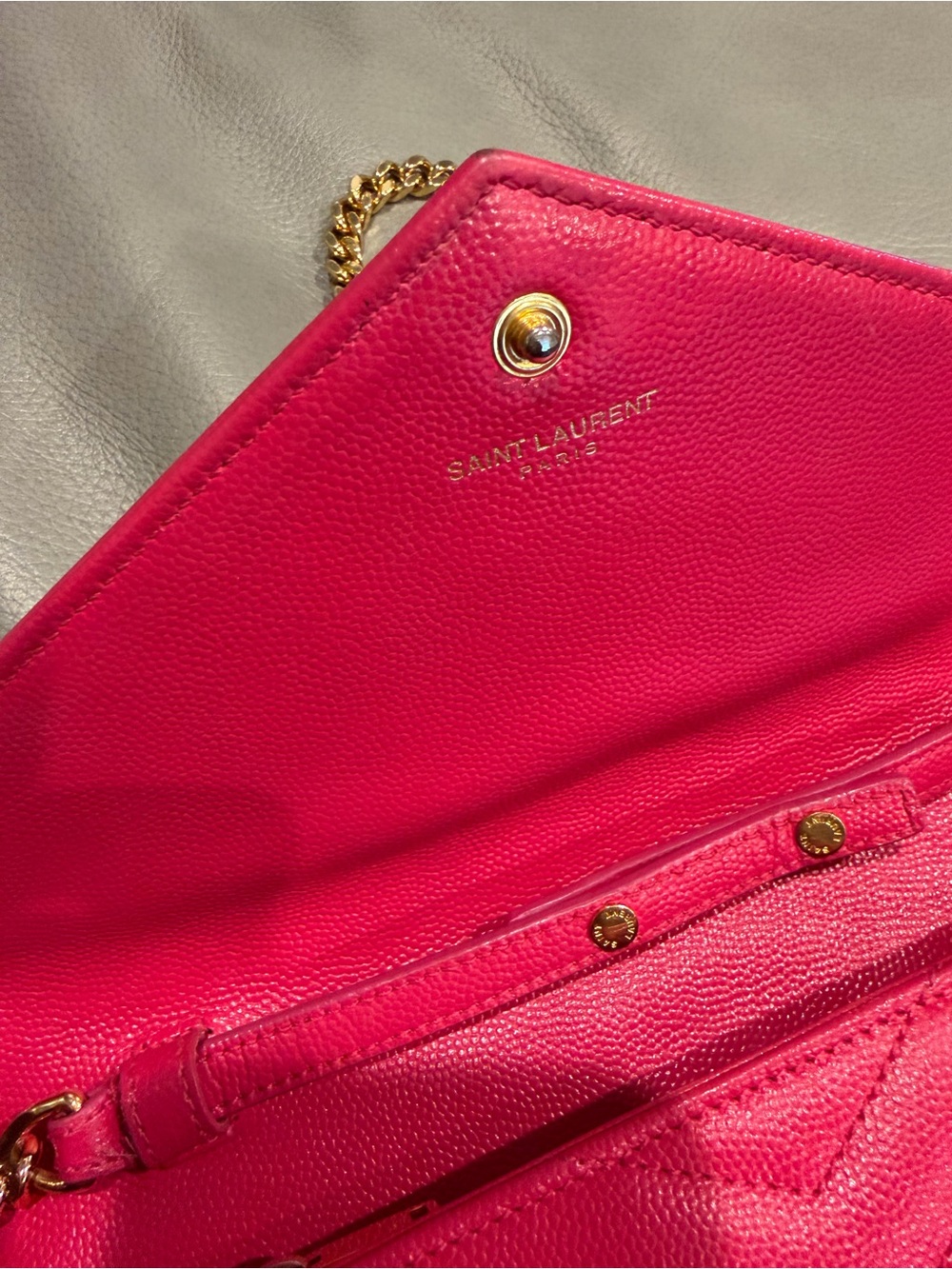 Saint Laurent Hot Pink Quilted YSL Envelope Clutch with Gold Hardware - Picture 8 of 8